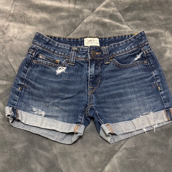 Aeropostale Cuffed Denim Shorts with Distressing - Picture 1 of 3